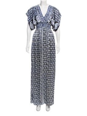 Calypso St. Barth Silk Maxi Dress XS Boho Navy blue & White Paisley
